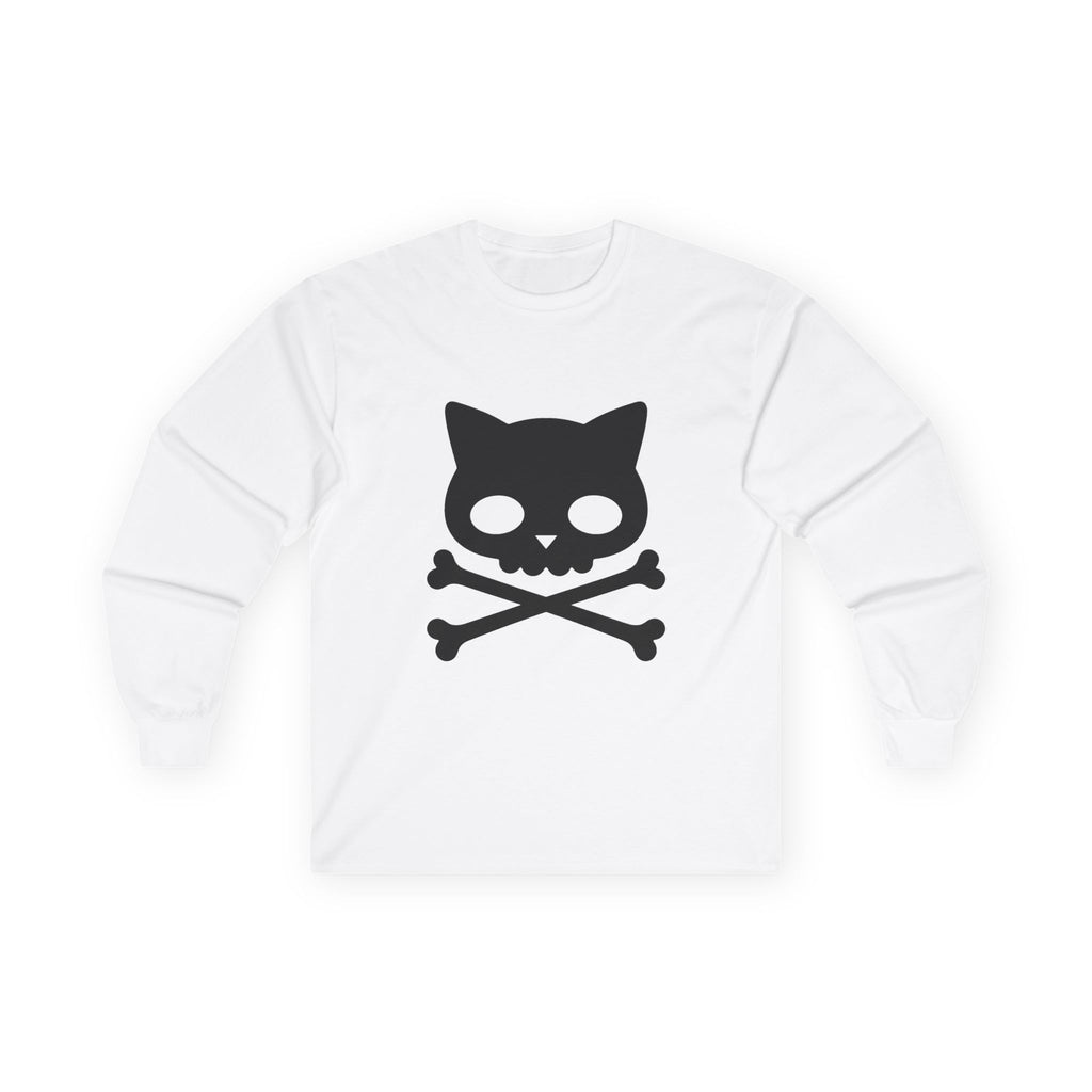 Cat Skull Crossbones Long Sleeve Tee - 100% cotton