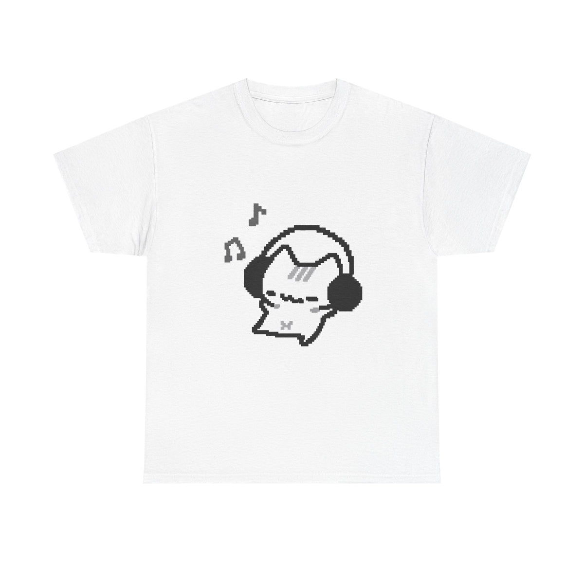 Cute Cat Pixel Headphone Tee - 100% cotton